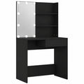 Espejo Tocador con Luz LED y Almacenamiento, Negro 74,5x40x141 cm