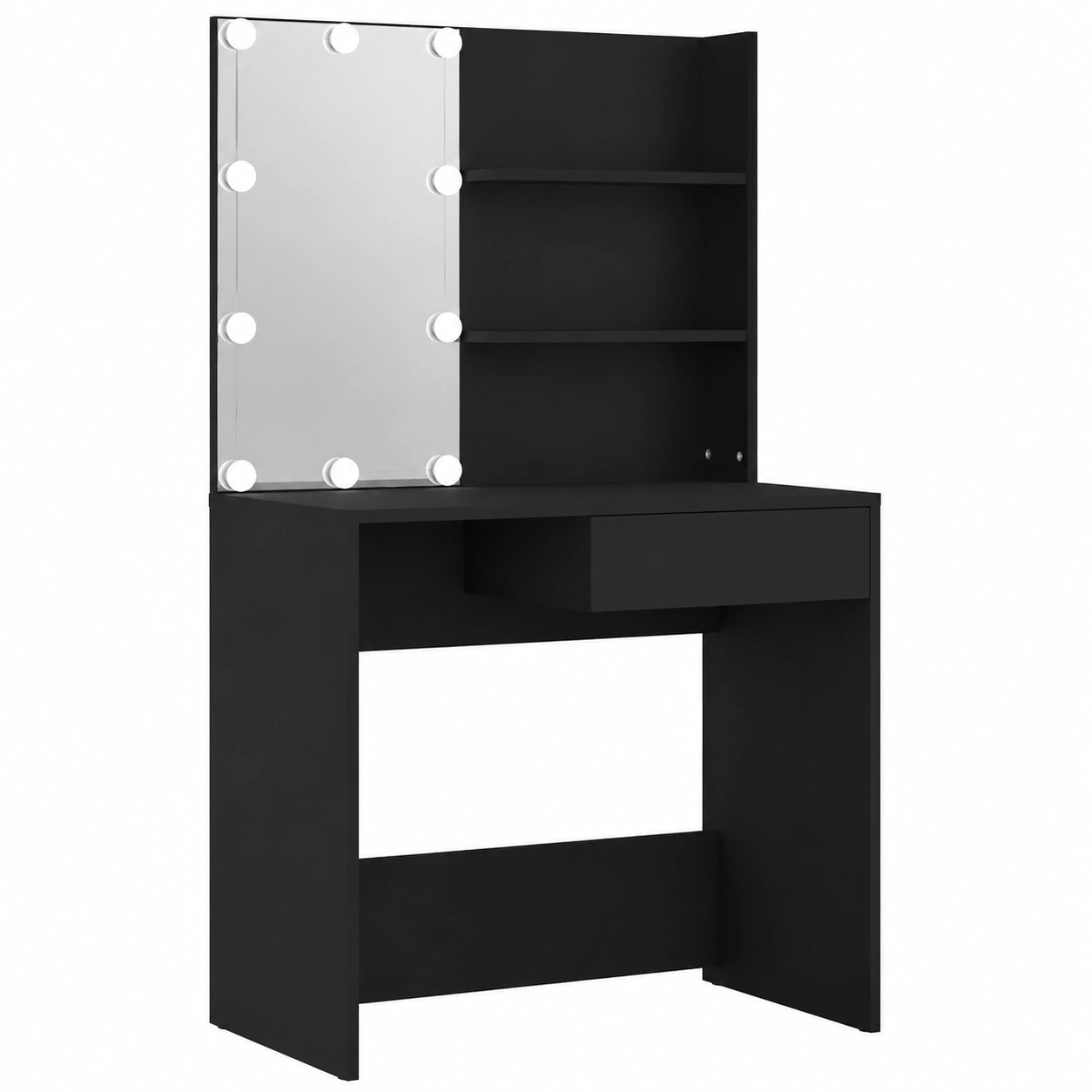 Espejo Tocador con Luz LED y Almacenamiento, Negro 74,5x40x141 cm
