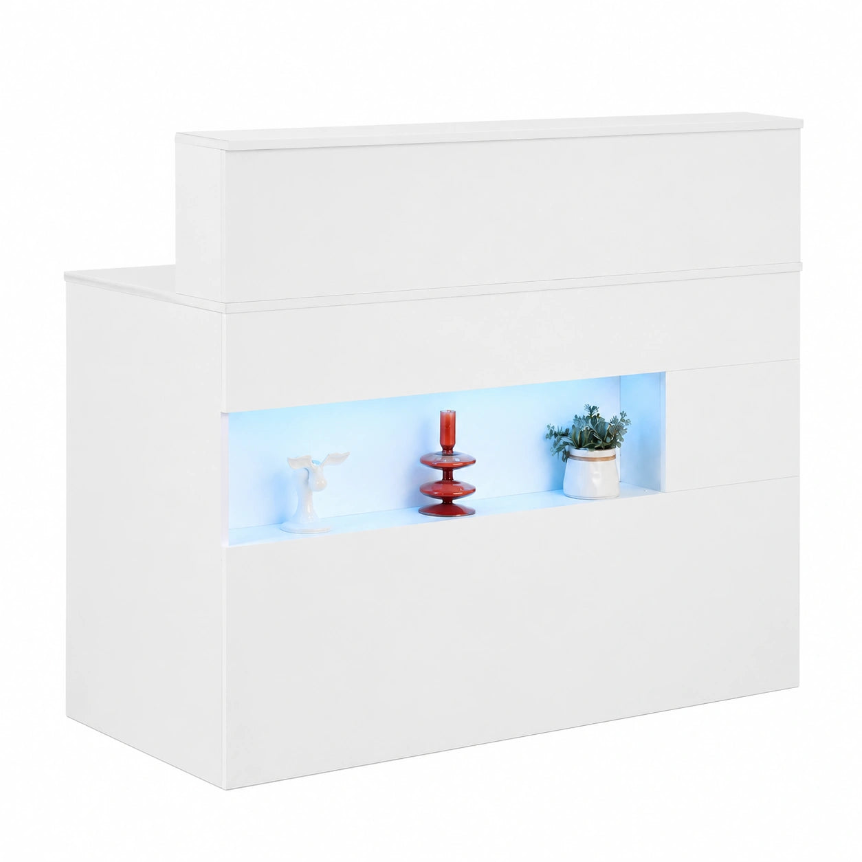 Mostrador de Recepción MDF con LED y Almacenamiento, 120x47,5x100cm, Blanco