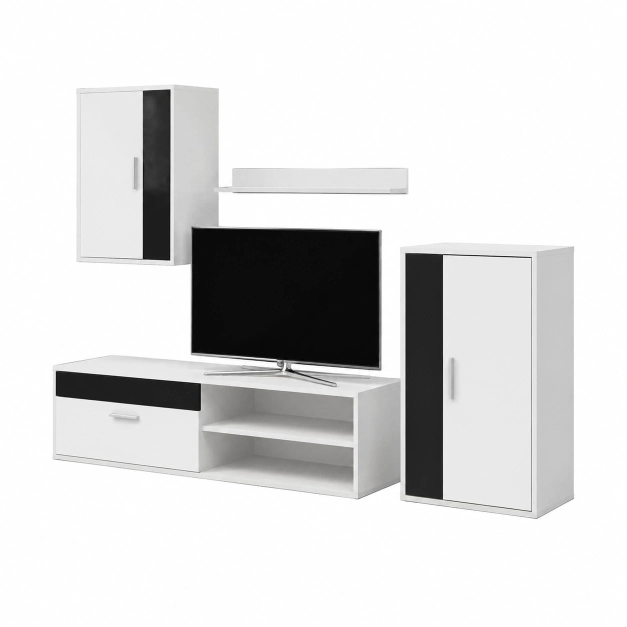Conjunto de Muebles de Salón Modernos en Blanco y Negro con Almacenamiento