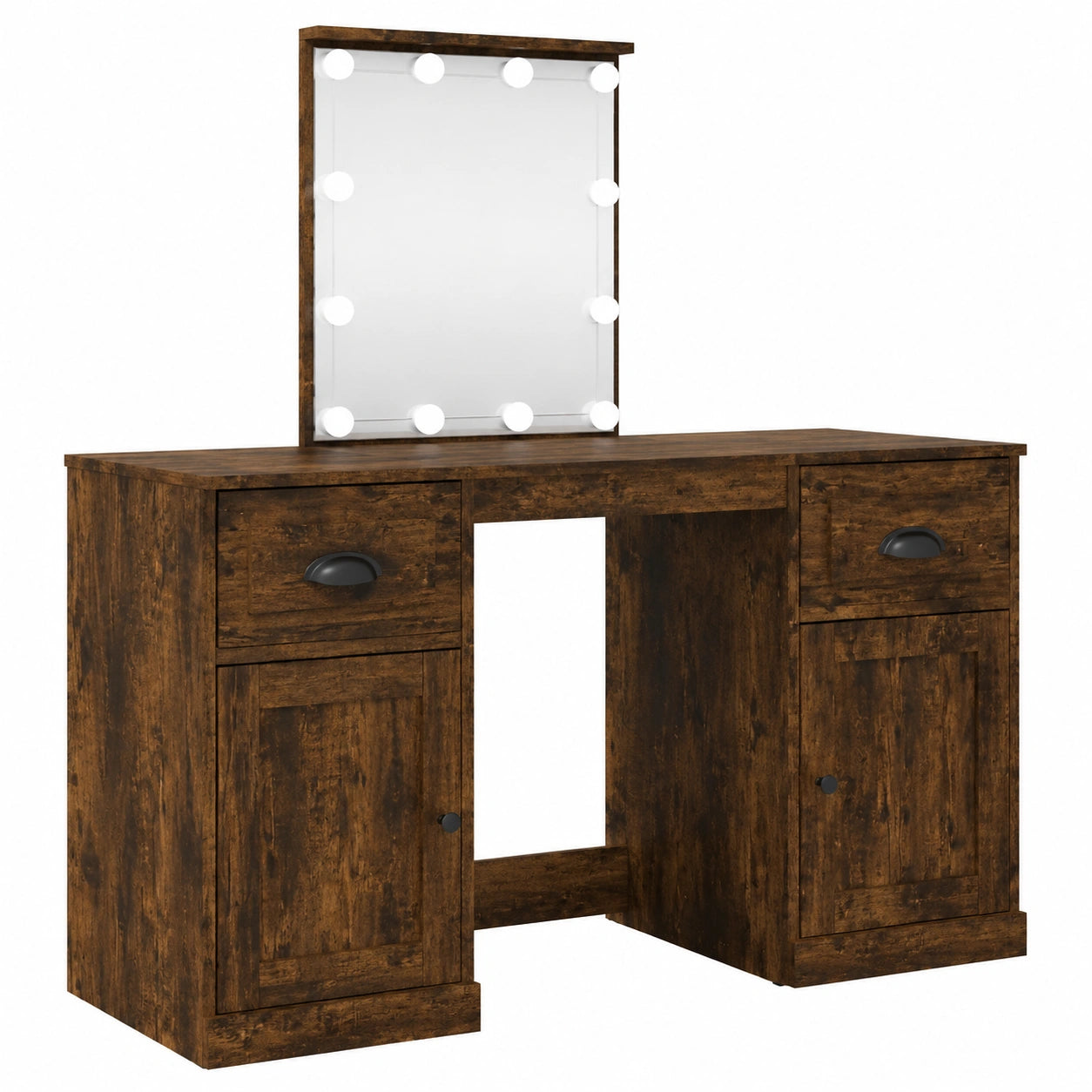 Mesa de Tocador de Maquillaje con LED, Color Roble Ahumado, 130x50x132,5 cm