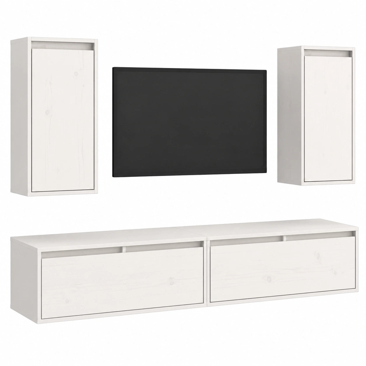 Conjunto de Muebles para TV Blanco de Madera Maciza de Pino 80x30x35cm para Salón Moderno