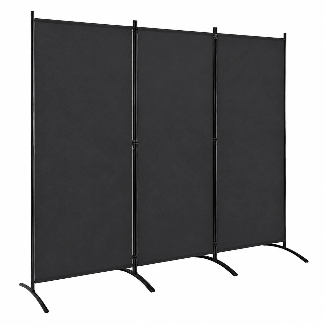 Separador de Ambientes de 3 Paneles Plegable con Marco Metálico en Negro
