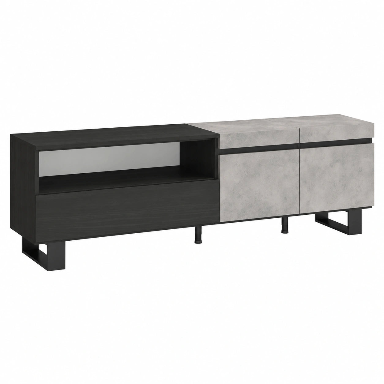 Mueble de TV Industrial Moderno para Salón 200x57x35cm, Compatible con Televisores hasta 80 Pulgadas, Acabado de Cemento
