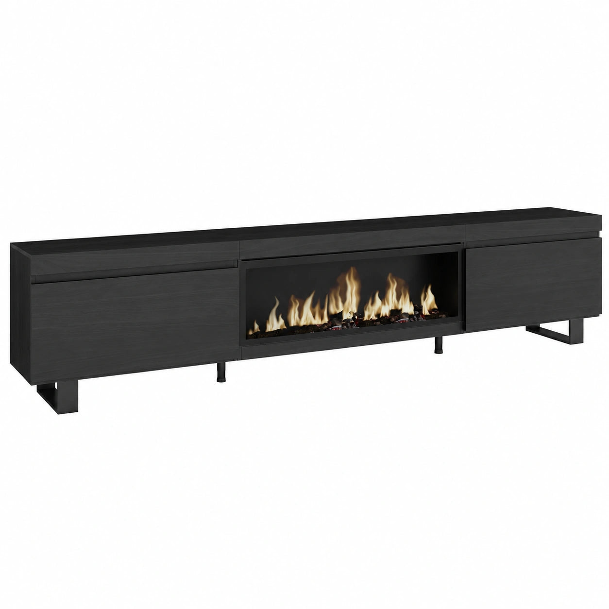 Mueble de TV con Chimenea Eléctrica XXL, Estilo Moderno e Industrial, Negro 267x57x35 cm