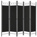 Elegante Biombo de 5 Paneles, Divisor de Espacios Plegable en Negro, 200 x 180 cm