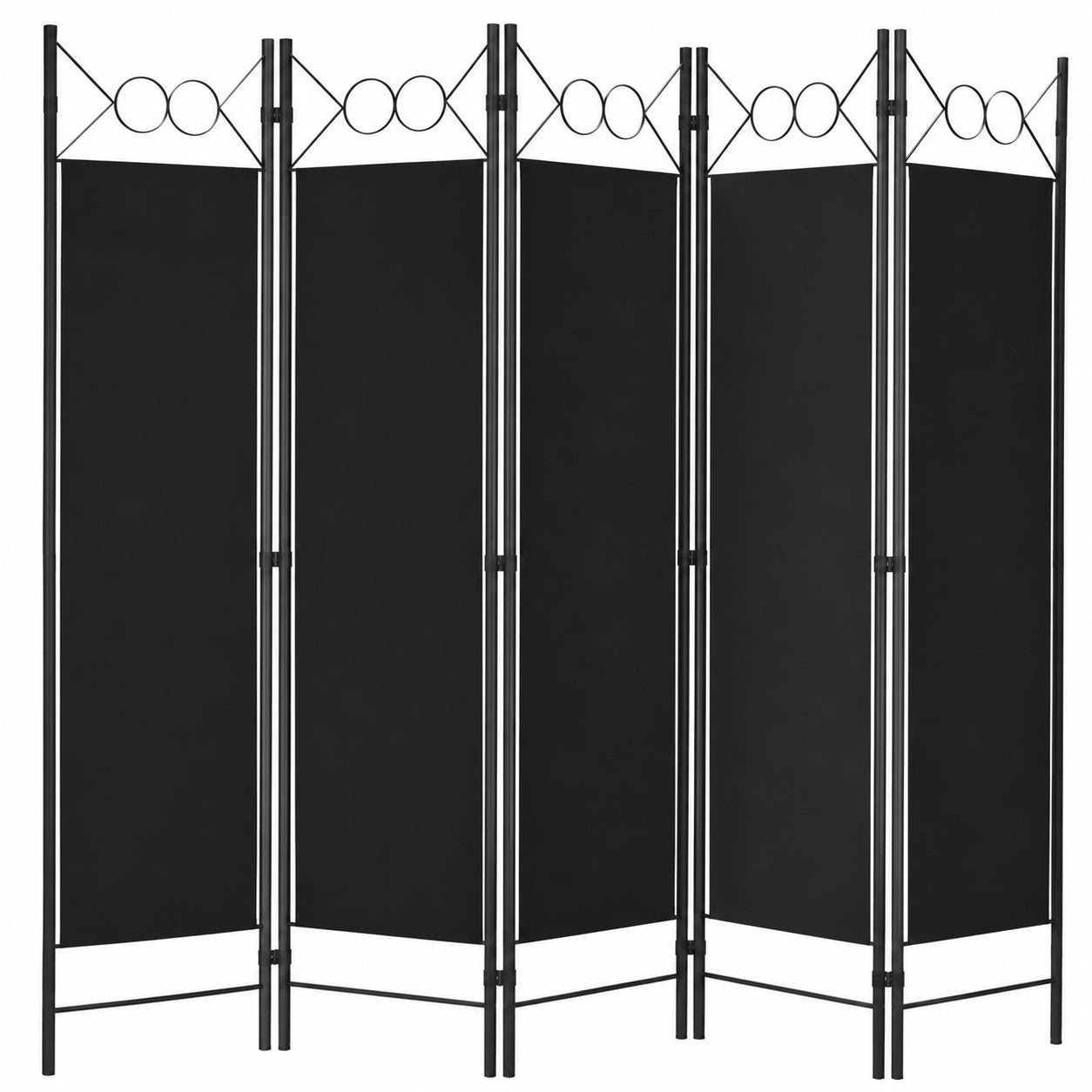Elegante Biombo de 5 Paneles, Divisor de Espacios Plegable en Negro, 200 x 180 cm