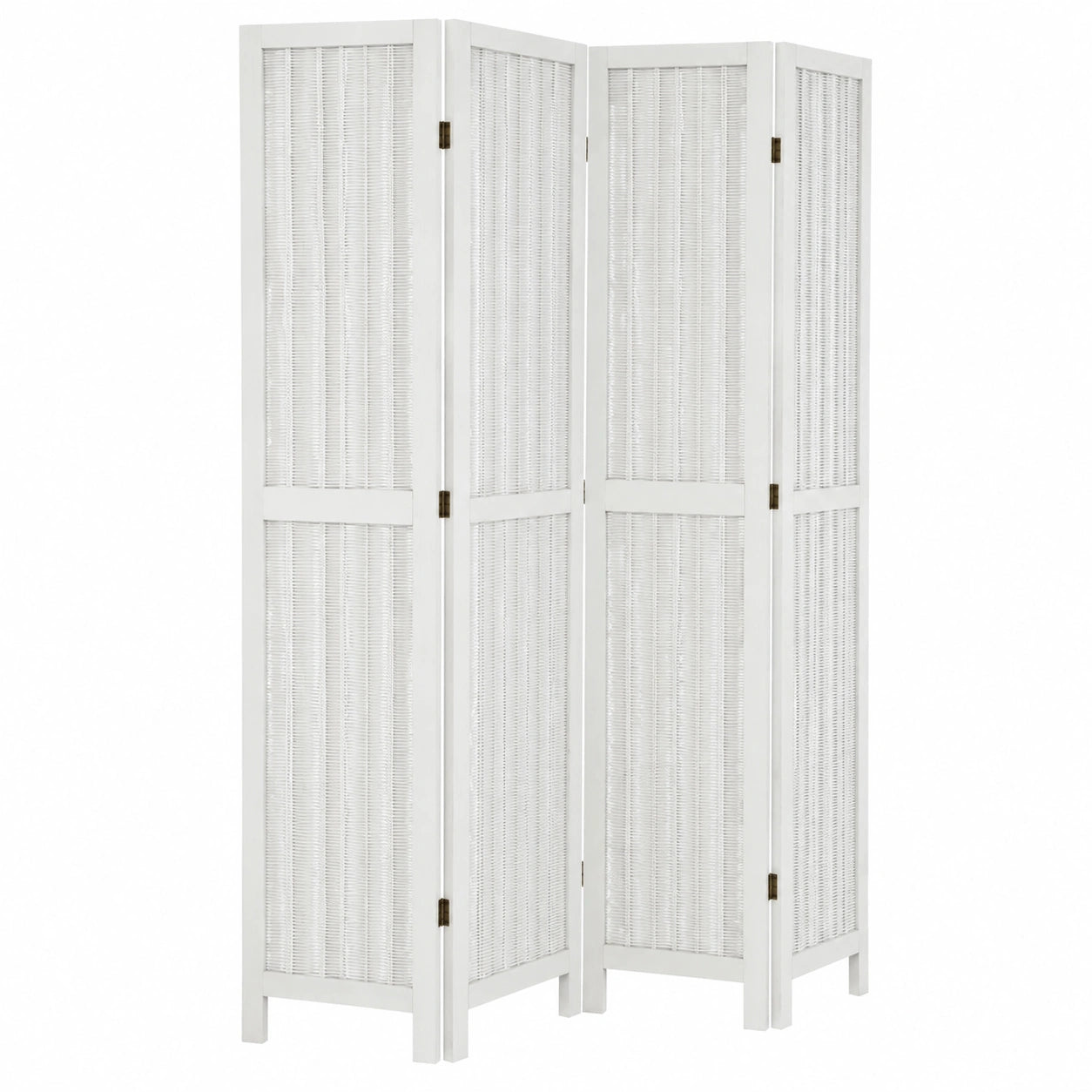 Biombo de 4 Paneles en Madera de Paulownia Blanca, Separador Plegable para Privacidad