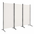 Biombo Plegable 3 Paneles Tela Beige con Marco de Metal para Dividir Espacios