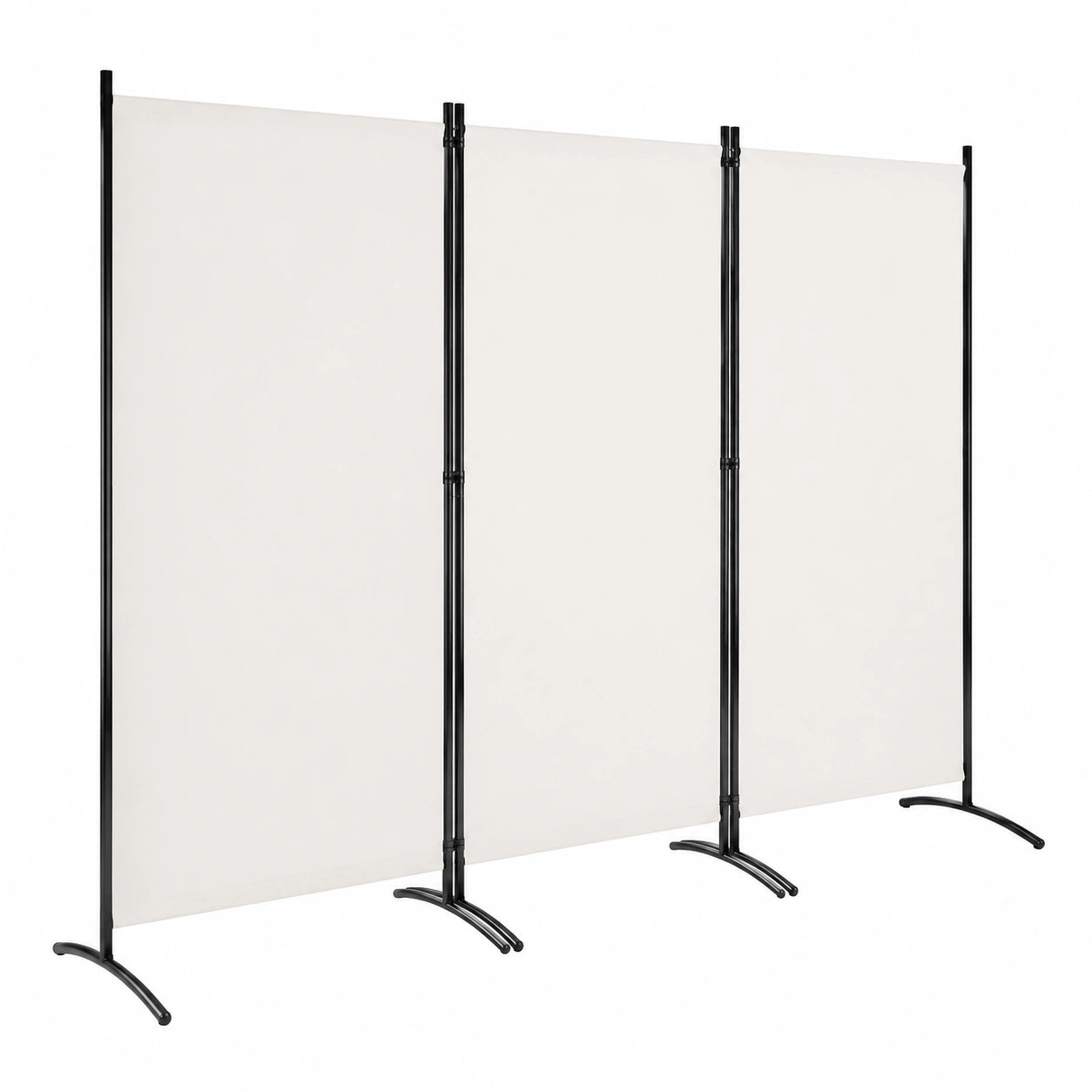 Biombo Plegable 3 Paneles Tela Beige con Marco de Metal para Dividir Espacios