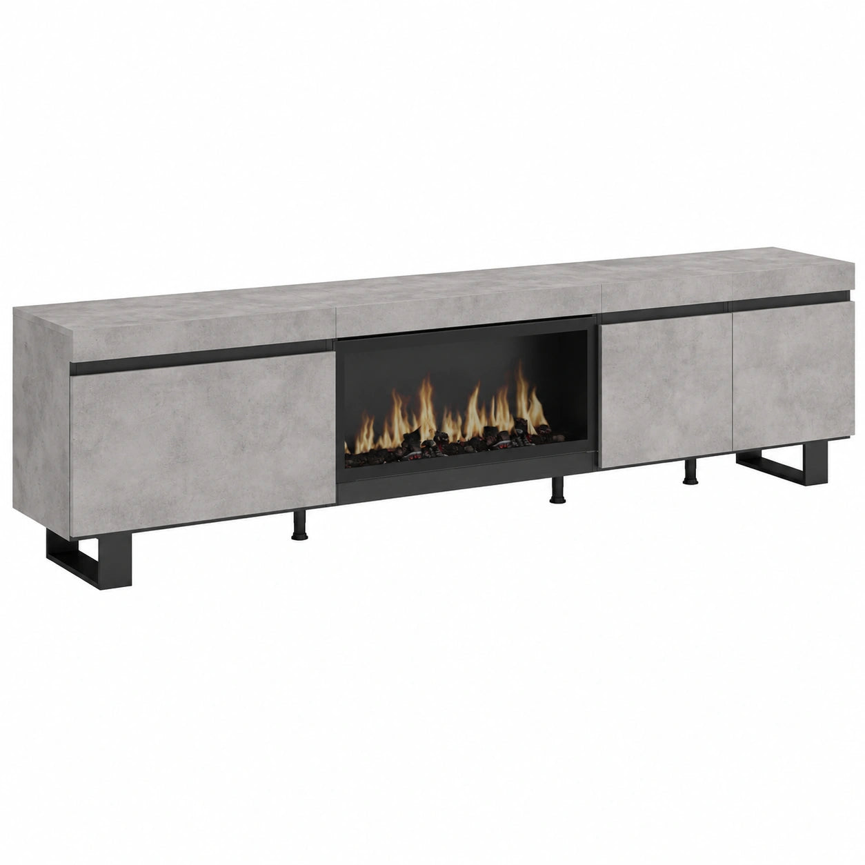 Mueble de TV Grande con Chimenea Eléctrica, Estilo Industrial Moderno, 288x57x35 cm