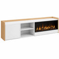 Mueble TV Moderno con Chimenea Eléctrica XXL, Blanco y Roble, 212x50x35 cm para Pantallas hasta 80"