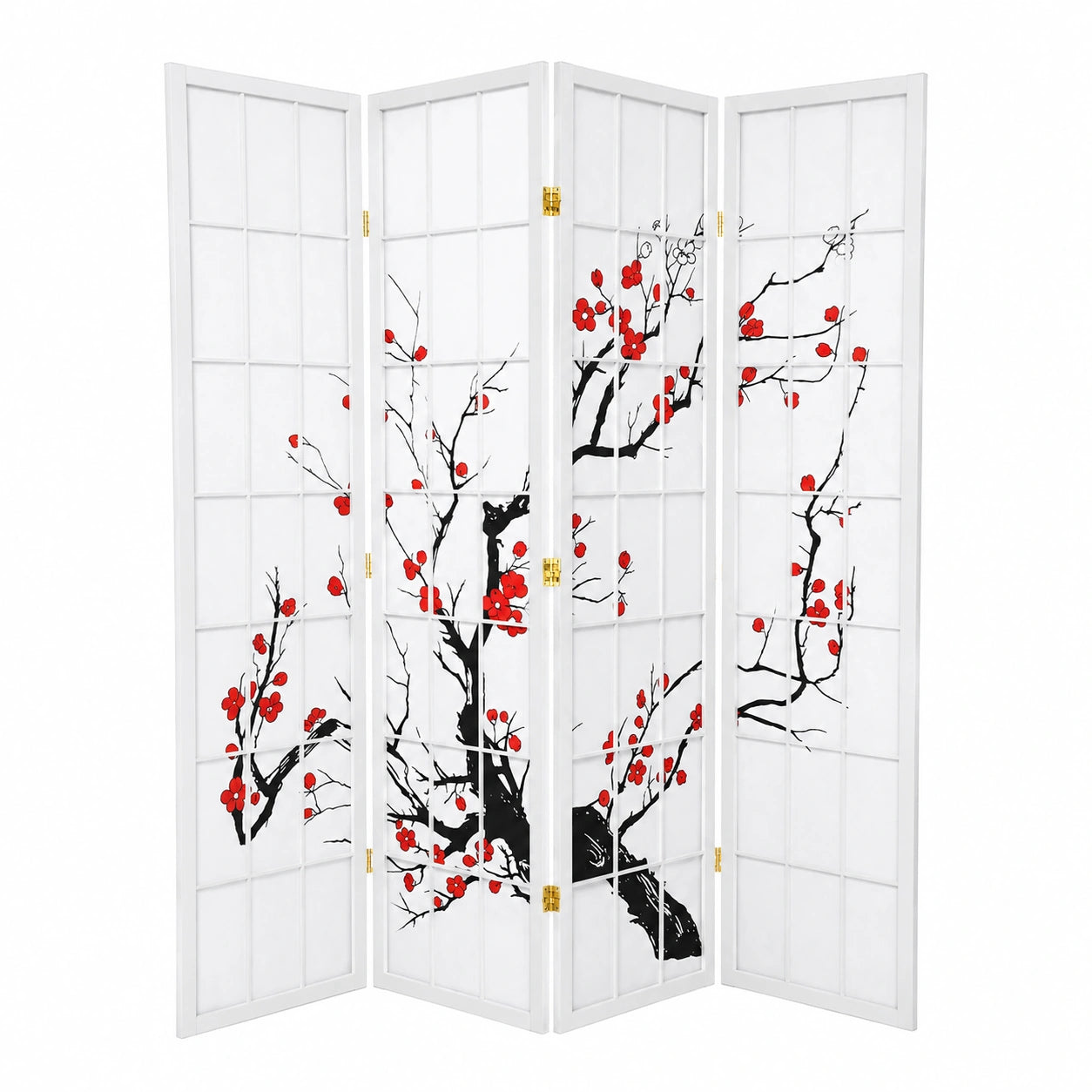 Pantalla Japonesa de Papel Shoji con Flores de Cerezo, 4 Paneles, 180x180 cm