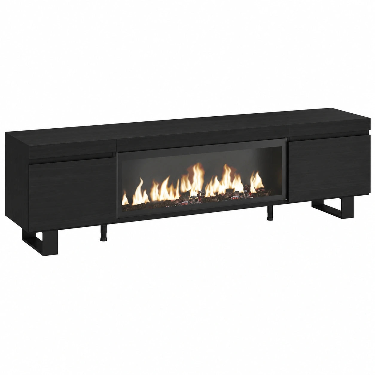 Mueble de TV Negro con Chimenea Eléctrica XXL para Salón Moderno de hasta 80