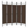 Biombo Divisor 5 Paneles Marrón 200x180 cm para Dormitorio y Salón